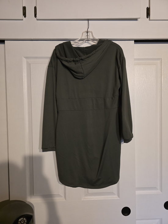 Olive Green Hooded Tunic Sweatshirt Dress - Picture 3 of 3